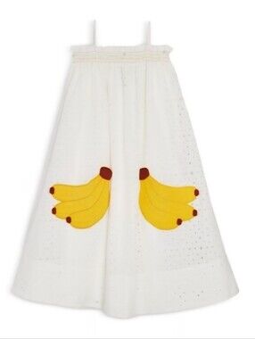 $180 Farm Rio Banana Pocket Kids Dress, OFF-WHITE Size 6